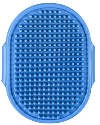 MYHOGOOD Dog Grooming Glove, Blue Dog Bath Brush with Adjustable Ring Handle, Rubber Massage Grooming Comb for Short Long Haired Dogs Cats, Removes Loose Fur Washing Gloves for Both Wet Dry Pets Hair