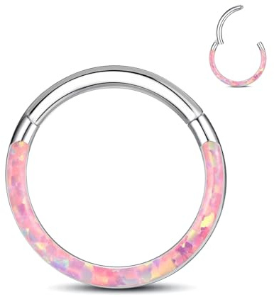 ESHIONER G23 Titan Septum Piercing Helix Ring Nasenpiercing Ring Nasenring Piercing Ohr Nostril Tragus Conch Daith Clicker Lippenpiercing Nose Ringe Opal Hypoallergen Gold Silber 18G 16G 6MM/8MM/10MM