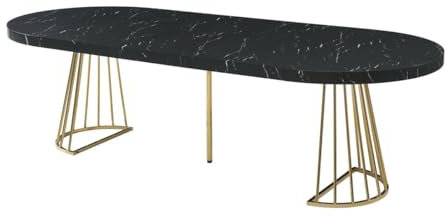Vente-unique-Esstisch ausziehbar - 2 bis 12 Personen - MDF & Stahl - Marmor-Optik Schwarz & Goldfarben - FIRELA