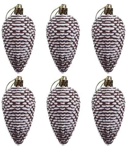 YYCRAFT Glitzernde Tannenzapfenornamente, hängende Tannenzapfen, 8,9 cm für Weihnachtsbaumdekoration, hängende Tannenzapfenform, Weihnachtsdekoration, 6 Stück, braun/weiß