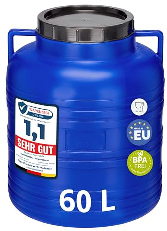 Garronda 60 litros Barril BPA-Libre y Barril para Piensos, Boca Ancha, Depósito de Agua y Contenedor con Tapa para Sauerkraut, Cuba para Lluvia, Salmuera para Carne GD-0087, Azul