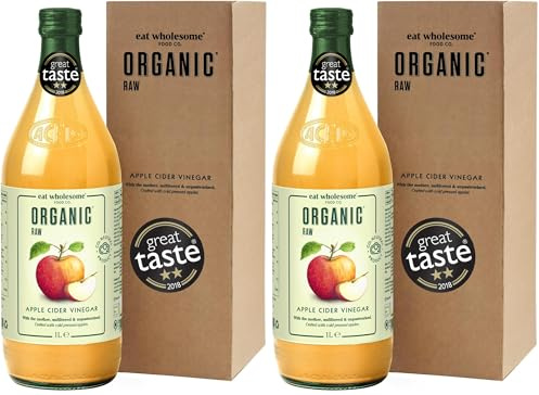 Eat Wholesome Vinagre de Sidra de Manzana Cruda Ecológica sin Filtrar con la Madre, Botella de Vidrio en Caja, 1L (Paquete de 2)