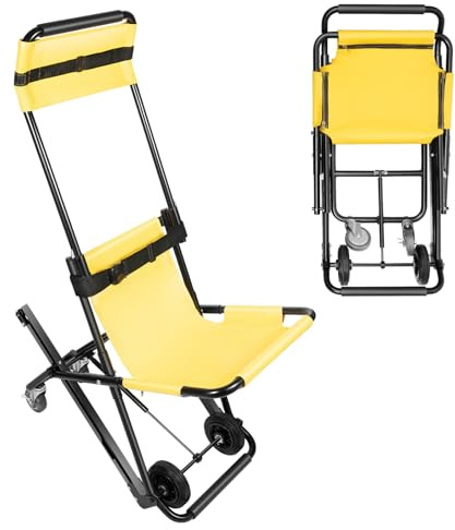 Manueller Aufzug Treppenstuhl - Tragbarer Aluminium Treppensteiger Rollstuhl Evakuierungsstuhl mit Rad - Ohne Installation für behinderte ältere Menschen, bis 159kg (Gelb)