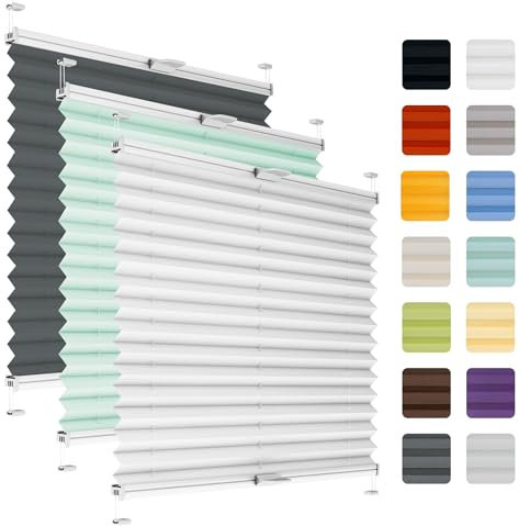 Fenster Plissee ohne Bohren zum Kleben auf Rahmen - Thermo Plisseerollo Innen - Rollo Jalousie, auf den Fensterrahmen, Faltrollo, Sichtschutz, Blickdicht, für Fenster & Tür - Weiß, 55 x 110 cm