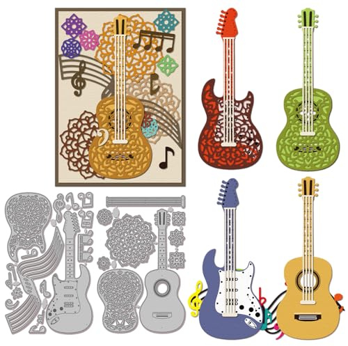 GLOBLELAND Mandala Gitarren Metall Stanzschablone Noten Papierpräge Stanzschablonen Set Stanzformen für Kartenherstellung DIY Papier Scrapbooking Handgefertigtes Fotoalbum