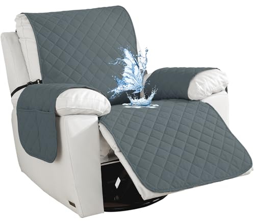 CYCMACO Impermeabile Copripoltrona Grande 1 Posto, Copripoltrona Relax Reclinabile Universale, Antiscivolo Fodera Poltrona Con Tasche Laterali, Antimacchia, Antigraffio, Grigio Scuro