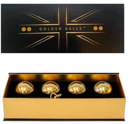GOLDEN BALLS Premium Whiskey Stones Gift Set for men - 4 Reusable Stainless Steel ice Chillers - Luxury gift