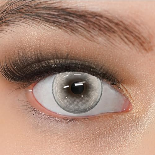 Kontaktlinsen grau ohne Stärke stark deckend Charmiga Mariposa Gray | Farbige crazy Jahreslinsen 2 Stück + Behälter, weiche Farblinsen 0.00 Dioptrien 14.20 mm
