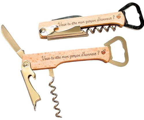 Tire-Bouchon Personnalisé en Bois, Décapsuleur Gravé 'Veux-tu être mon garçon d'honneur ?', Demande Originale et Personnalisée – Cadeau Mariage (Veux-tu être mon garçon d'honneur ?)