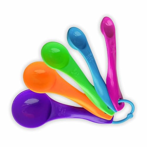 Set cucchiaini dosatori - 5 cucchiai dosatori Colorati con Diverse capacità, misurini cucina in plastica per liquidi e polveri, strumenti versatili per una cucina efficiente e organizzata