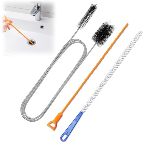 WEDAWIN 3 Piezas Cepillo de Limpieza Reutilizable, Cepillo de Limpieza Reutilizable, Canalizador, Canalización para Desatascar Tuberías, Ideal para Cocinas, Baños, Bañeras, Duchas y Fregaderos