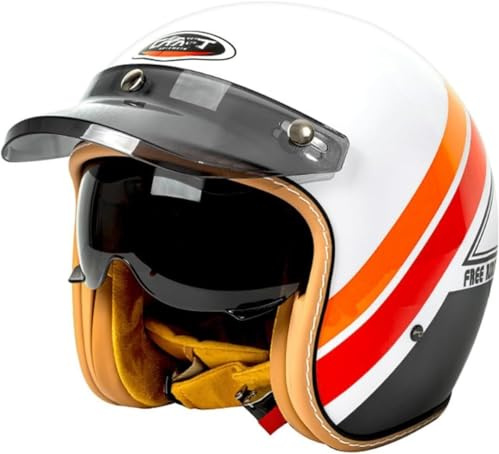 Casques Jet Moto Vintage ECE/Dot Certification Casques avec Devant Ouvert au Demi-Casque Moto Allemand avec visière Casques cyclomoteur Bol Moto pour Adulte Femme Homme B,XL=59-60cm