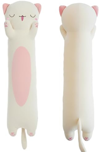 ZOMAXTOY Katzen Kuscheltier, Weiches Lang Katzen Stofftier Plüschkissen, Niedliches Kitten Spielzeug Plüschtier, Kuschelkissen für Kinder Jungen Mädchen Zimmerdeko(Beige, Sleepy Eyes, 90cm/35.43inch)