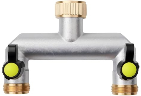 Brass Garden Hose Splitter 2 Way Garden Hose Tap Splitter with 3/4 Female to 2-Way Male Thread Gardenn Tap Splitterr Comes with 2 Independent Ball Valves for Regulating and Shutting Off Water Flow
