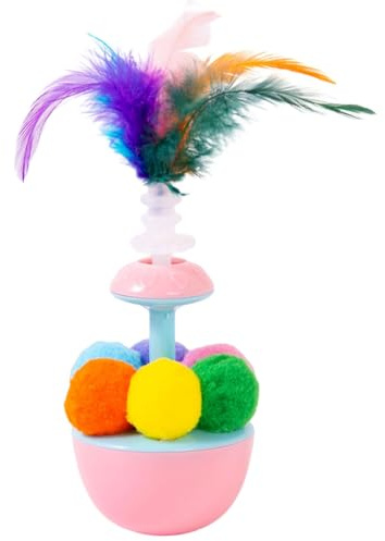 Mirweon Lustiges Teaser-Spielzeug mit Pompons, gefiederte Katzen, Übung, Indoor-Katzen, Stab, Katzen, Bonding-Aktivitätsspielzeug