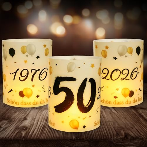 12 Windlicht Tischdeko 50 Geburtstag, Seutgjie 50. Geburtstag Hochzeit Jubiläum Deko Mann Frau 1976-2026 Schwarz Gold für Teelichter oder Kerzen