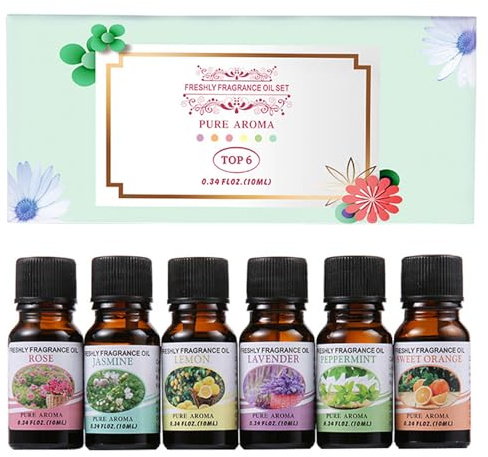 Flores Aceites Esenciales Para Humidificador Difusor, 6 X 10 Ml 100% Natural Set De Aceite Esencial Aromaterapia Para Difusor, Masaje, Limón, Lavanda, Menta, Naranja Dulce, Jazmín, Rosa