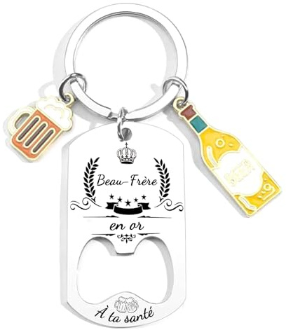JRZDFXS Cadeau Beau Frère en or Porte clé- Porte clé Personnalisé Cadeau Anniversaire Beau Frère Ouvre Bouteille Original Frère original