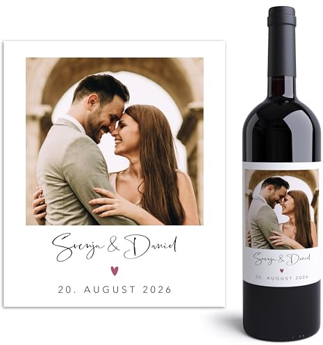 Flaschenetiketten Hochzeit personalisiert mit Foto fürs Brautpaar