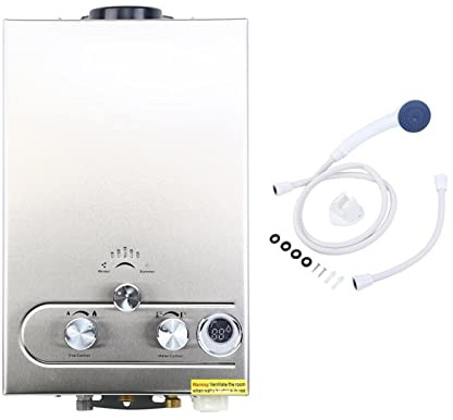 LPG Propane Gas Hot Water Heater Butane Gas Tankless Instant RV Boiler with Shower Kit Indoor Whole House Water Heater(8L)