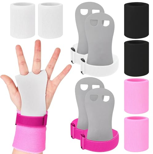 CARANNACLTD 2 Paar Turnen Griffpads mit 3 Paar Armbändern, Gymnastikgriffe, Gewichtheben Gymnastik Sport Fitness Hand- und Handgelenkschützer Set