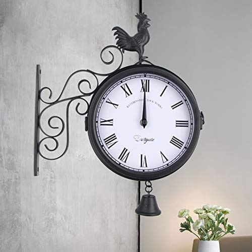 Dekltus Gartenuhr Wetterfest Outdoor & Vintage Bahnhofsuhr Aussen wetterfest, 20cm Wanduhr Doppelseitige Ziffernblatt mit Wandhalterung & Leise Bewegung, Uhr Garten für Garten Bahnhof