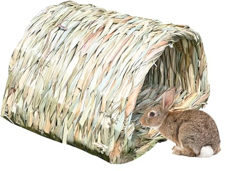 Casa de césped para pastos de junco, 9.05 x 7.48 x 6.69 pulgadas | Hábitat natural para conejos, mascotas pequeñas, cobayas, hámsters, masticar, esconderse y diversión diaria en interiores