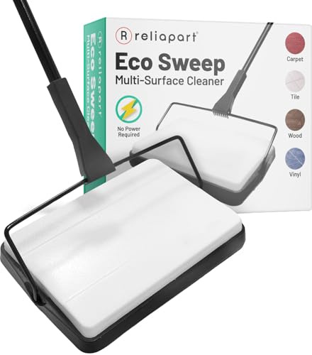 Reliapart Eco Sweep Multi-Surface Floor Sweeper Lightweight Cordless Cleaner for Carpets Tiles Laminate Wood Vinyl No Power With Rotating Bristle System For Dust Crumbs And Debris