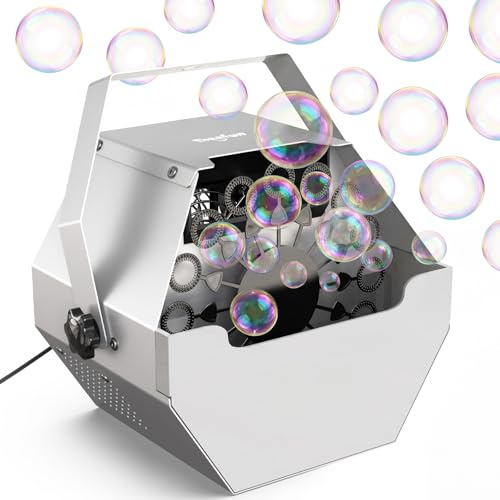 Theefun Bubbelmaskin, 750ml Metall Automatisk Bubbeltillverkare USB-driven Bärbar Professionell Bubbelblåsare för Bubbelmaskinfester, Bröllop, Inomhus & Utomhusbruk, Silvergrå