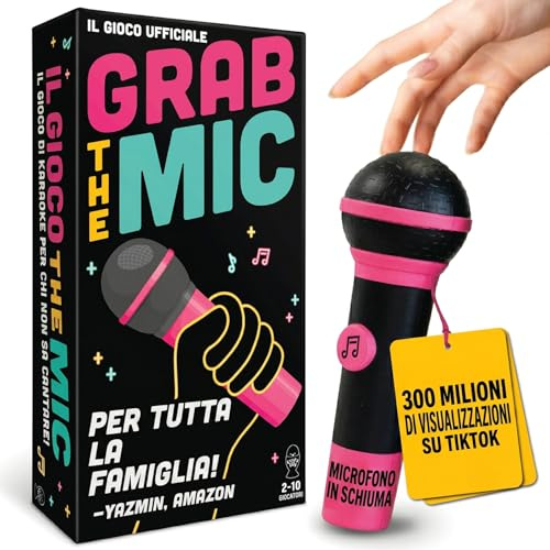 Grab The Mic – Giochi Da Tavolo Karaoke Per Tutta La Famiglia Con Microfono In Schiuma, Dai 8 Anni In Su, Da 2 A 10 Giocatori - Giochi Per Chi Non Sa Cantare Con 240 Testi - 120 Carte - Prima Edizione