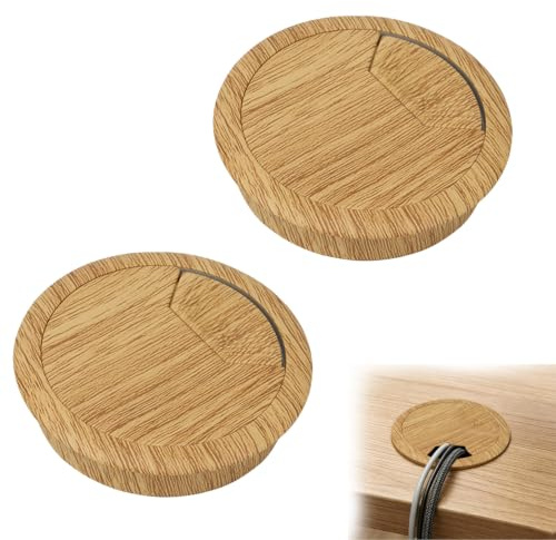 Ligynotu 2PCS Desk Cable Grommet Desk Hole Cover for Wire Management | Wood Grain Cable Grommet for Office Computer, Desk Round Desk Wire Hole Cover for Worktops Table Furniture