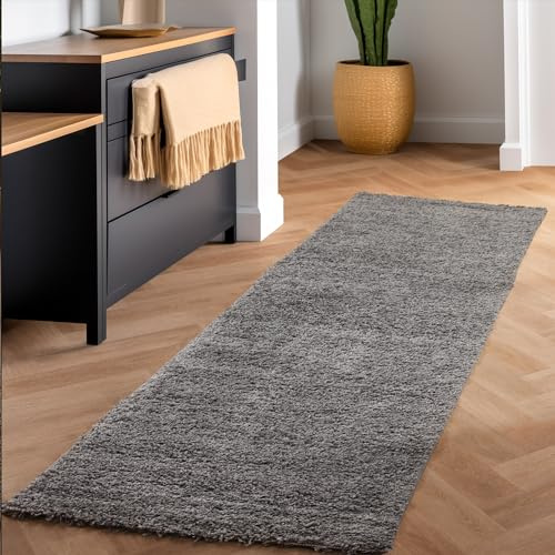 SIMPEX Shaggy Hochflor Teppich, 80x150 cm, Grau, weich, flauschig, modern, einfarbig, Ideal für Flur oder Kinderzimmer, für Wohnzimmer Schlafzimmer Flur