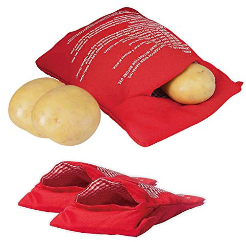 Fecihor 3 PCS Kartoffel Mikrowelle Beutel Wiederverwendbare Kartoffel Tasche Kochtasche Kartoffel Express Beutel Potato Bag Mikrowellen, Perfekte Kartoffeln Nur in 4 Minuten, Rot