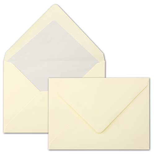 100 Brief-Umschläge Creme - DIN C5 - gefüttert - 90 g/m² - 16,2 x 22,9 cm - Nassklebung mit spitzer Klappe - hochwertige Kuverts - von GUSTAV NEUSER