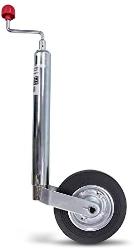 BESTPRICE ENVA Stützrad Anhänger 150 kg mit Kurbel höhenverstellbar und Vollgummireifen, 48mm Rohrdurchmesser, geeignet auch als Wohnwagen Stützrad
