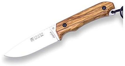 Joker Cuchillo Bushcraft Águila CO104, Mango de Madera de Olivo, Hoja de 10,5 cm, Incluye Funda de Cuero marrón, Herramienta de Pesca, Caza, Camping y Senderismo