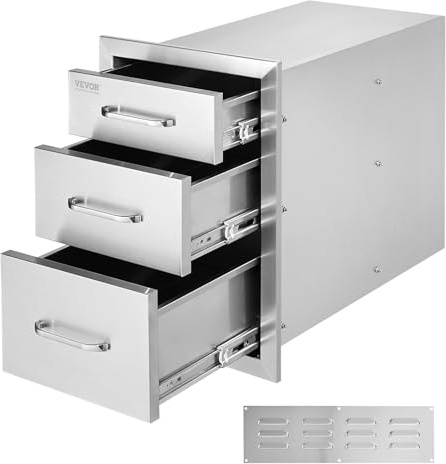 BuoQua - Cassetto da cucina per esterni, 50 x 30 cm, in acciaio INOX, con maniglia cromata e cassetto a triplo accesso, con doppio accesso