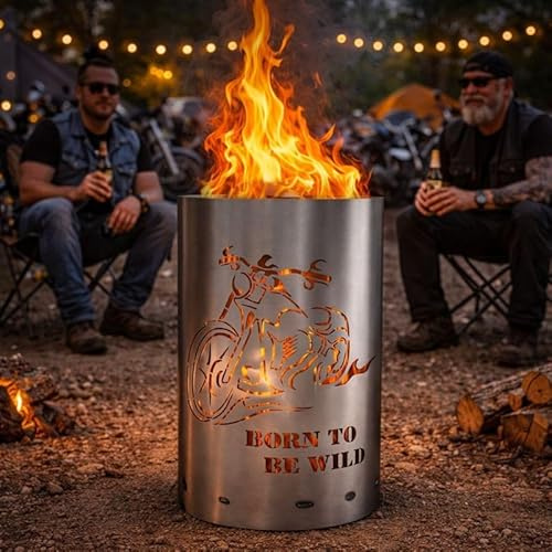 TiKo-Design® Feuertonne Feuerkorb mit Born to Be Wild Chopper Motiv