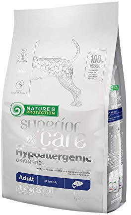 Nature’s Protection Superior Care Trockenfutter für Hunde - Hypoallergenes Hundefutter Trocken Getreidefrei mit Lachs für empfindliche Erwachsene Hunde - Omega 3 & 6 - Haut, Fell & Verdauung (1.5kg)