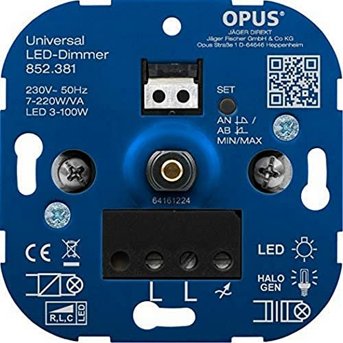 OPUS® Universal-Dimmer für LED-, Glüh- und Halogenlampen Ausführung Universal mit Nullleitererkennung, Watt 7-400 VA/LED 3-130 W