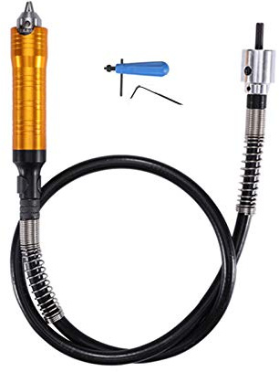6MM Flex Shaft Adapter Attachment Flexible Power Drill Extension Cable Chuck with Wrench and Key for Rotary Grinder Woodworking Tools (Gold)