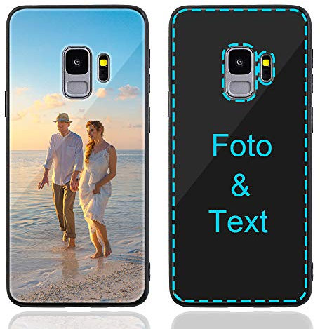 MXCUSTOM Personalisierte Handyhülle für Samsung Galaxy S9, Benutzerdefiniert Kratzfest Gehärtetes Glas Weicher Stoßfänger Hülle mit Eigenem Foto Bild Text Individuelle Schutzhülle (GHS-BK-P1)
