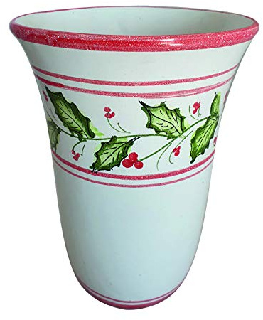 Generico Portafiori Set 2 Pezzi Stella di Natale Pungitopo in Ceramica di Vietri Dipinta a Mano, Altezza 26 cm, Diametro 19 cm, Portapianta Terracotta per Interni ed Esterni