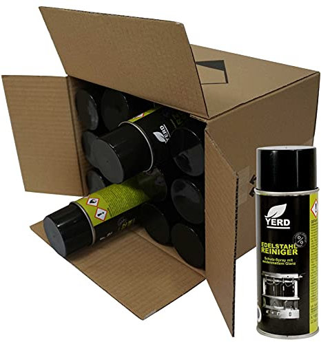 Edelstahlschutz mit antistatischer Versiegelung: YERD Pflegemittel/Reiniger Spray, in Deutschland entwickelt/made in EU (12x 400ml Spray, Edelstahlreiniger mit Seidenmatt-Effekt)