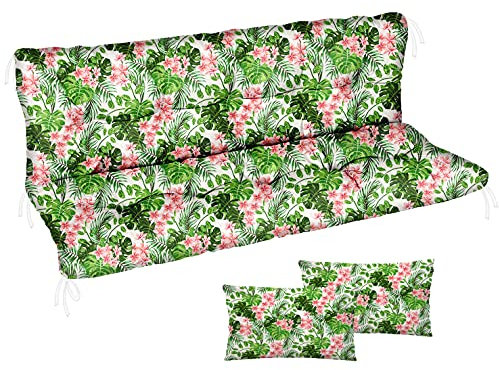 Ferocity Auflage für Hollywoodschaukel 150x50x50 Gartenbankauflage und 2 Kissen Palettenauflage Bankauflage Sitzkissen und Rückenkissen Polsterauflage Matratze Gartenpolster, Palm Hell [133]