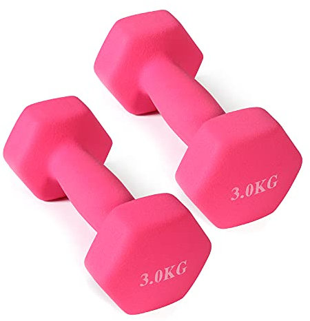 wuuhoo® Fitness Kurzhantel Set Jackie, Neopren Beschichtung, Hexagon Form, kleine Hanteln 2 x 1kg, 2 x 2kg, 2 x 3kg, 2 x 4kg, für Gym, Krafttraining, Indoor, Aerobic, Pilates, Outdoor Pink 2 x 3 kg