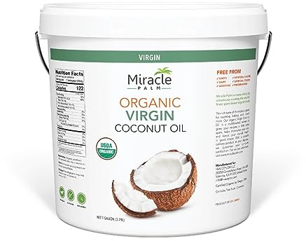 Miracle Palm Virgin Coconut Oil,128 Fl Oz (Pack of 1), USDA Organic, Non-GMO, Raw & Unrefined - Ideal for Skin, Hair, Baby Care & Cooking - Cold Pressed & Pure - Long Lasting with Pleasant Aroma