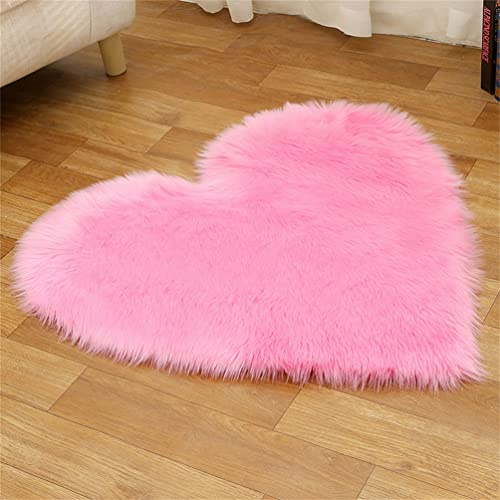 Tomifine Herzform Lammfell Teppich Schaffell Imitat Fell Teppich Kunstfell Matte Sofa-Deco Waschbarer Bettvorleger, Sitzkissen, Dekofell für Stuhl (40 x 50 cm,Rosa b)