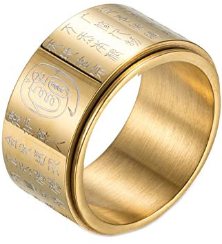 Mesnt Verlobungsring Damen, Breiter Chinesischer Mantra Spinner Fidget Bands Ring Gold Größe 52 (16.6)