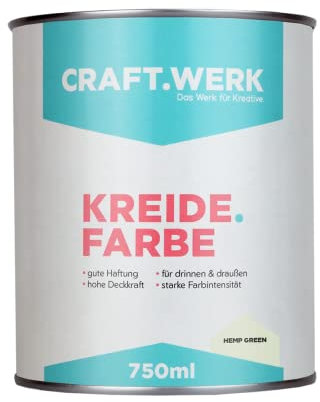 CRAFT.WERK Kreidefarbe für Möbel (750ml, hemp green) ultramatte Chalk Paint Farbe für Holz - Möbelfarbe einfach zu verarbeiten - Möbellack auf Wasserbasis - Made in Germany